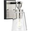 Progress Lighting Cassell 4.75 in. 1-Light Brushed Nickel and Matte Black Vanity Light with Clear Glass Shade for Bathroom