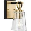 Progress Lighting Cassell 4.75 in. 1-Light Vintage Brass and Matte Black Vanity Light with Clear Glass Shade for Bathroom