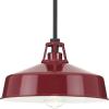 Progress Lighting Cedar Springs Collection 1-Light Black Metal Shade Farmhouse Outdoor Hanging Light Textured Black(Red)