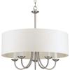 Progress Lighting Drum Shade Collection Five-Light Chandelier, Farmhouse Style Hanging Ceiling Light Fixture for Dining Rooms, Foyers, White Textured Linen Shade, Brushed Nickel(Brushed Nickel)
