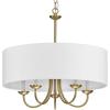 Progress Lighting Drum Shade Collection Five-Light Chandelier, Farmhouse Style Hanging Ceiling Light Fixture for Dining Rooms, Foyers, White Textured Linen Shade, Brushed Nickel(Antique Bronze)