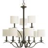 Progress Lighting Inspire Collection 9-Light Off-White Linen Shade Traditional Chandelier Light Brushed Nickel(Antique Bronze)