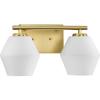 Progress Lighting P300431-191 Copeland Collection 15 in. Two-Light Brushed Gold Vanity Light with Etched Opal Glass Shades
