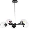 Progress Lighting P400325-31M Atwell Collection 28 in. Five-Light Matte Black Mid-Century Modern Chandelier with Clear Glass Shade