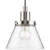 Progress Lighting P500382-009 Hinton Collection 8 in. One-Light Brushed Nickel Pendant with Clear Seeded Glass Shade