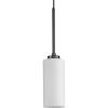 Progress Lighting P500404-31M Cofield Collection 4 in. One-Light Matte Black Transitional Pendant with Etched White Glass Shade