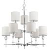 Progress Lighting Status Collection 9-Light Off-White Textured Linen Shade Coastal Chandelier Light Polished Chrome