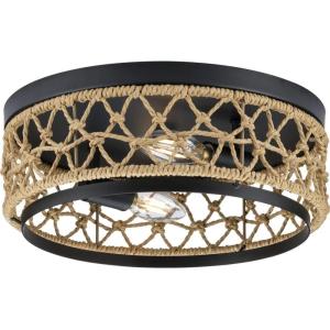 Chandra Collection 12 in. Two-Light Matte Black Global Flush Mount with Woven Shade (P350242-31M)