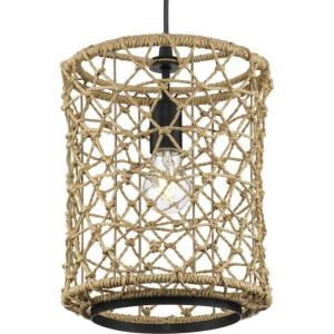 Chandra Collection One-Light Matte Black Global Pendant with Woven Shade (P500419-31M)