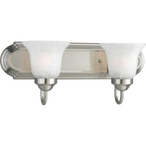 Progress Lighting 1 Light Bathroom Vanity Light, Modern Bath Lighting Fixture with White Glass Shade for Over the Mirror, Alabaster Glass Collection, Reversible Mounting, Brushed Nickel (P3051-09)(2-Light)