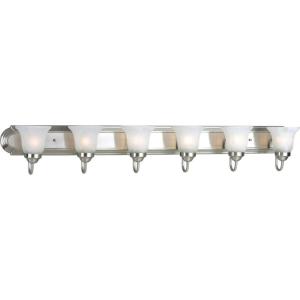 Progress Lighting 1 Light Bathroom Vanity Light, Modern Bath Lighting Fixture with White Glass Shade for Over the Mirror, Alabaster Glass Collection, Reversible Mounting, Brushed Nickel (P3051-09)(6-Light)