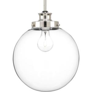 Progress Lighting 1-Light Clear Glass Farmhouse Pendant Light, Penn Collection, Indoor, P5070-104, Polished Nickel(Polished Nickel)