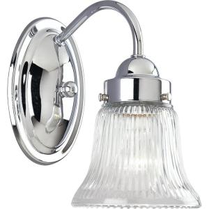 Progress Lighting 1-Light Clear Prismatic Glass Traditional Bath Vanity Light, Fluted Glass Collection, Indoor, P3287-15, Polished Chrome(Chrome)