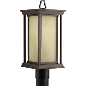Progress Lighting 1-Light Clear Seeded Glass Craftsman Outdoor Post Lantern Light, Endicott Collection, Outdoor, P5400-31, Textured Black(Bronze)