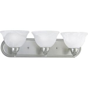 Progress Lighting 3 Light Bathroom Vanity Light, Modern Bath Lighting Fixture with Alabaster Glass Shades for Over The Mirror, Avalon Collection, Reversible Mounting, Brushed Nickel (P3268-09)
