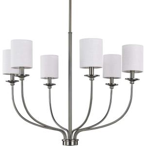 Progress Lighting Bonita Collection 6-Light White Linen Fabric Shade Luxe Chandelier Light Brushed Nickel
