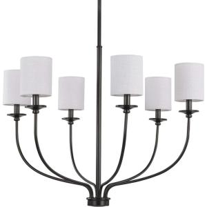 Progress Lighting Bonita Collection 6-Light White Linen Fabric Shade Luxe Chandelier Light Matte Black