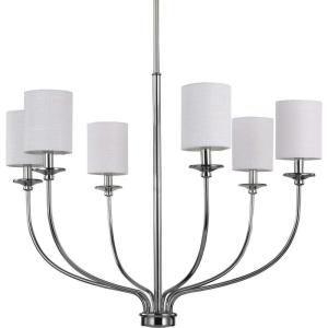 Progress Lighting Bonita Collection 6-Light White Linen Fabric Shade Luxe Chandelier Light Polished Chrome