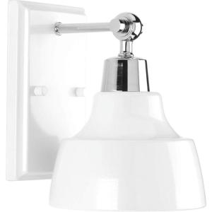 Progress Lighting Bramlett Collection 1-Light White Metal Shade Coastal Bath Vanity Light Polished Chrome(Chrome)
