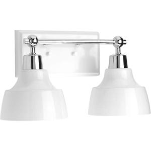 Progress Lighting Bramlett Collection 2-Light White Metal Shade Coastal Bath Vanity Light Polished Chrome(Chrome)