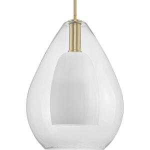 Progress Lighting Carillon 100W 1-Light Brushed Gold Contemporary Pendant with Opal Glass Shade