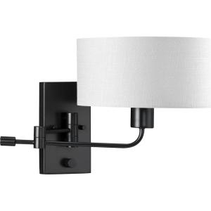 Progress Lighting Carrick Collection 1-Light Summer Linen Shade Transitional Wall Light Matte Black(Black)