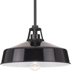 Progress Lighting Cedar Springs Collection 1-Light Black Metal Shade Farmhouse Outdoor Hanging Light Textured Black(Black)
