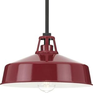 Progress Lighting Cedar Springs Collection 1-Light Black Metal Shade Farmhouse Outdoor Hanging Light Textured Black(Red)