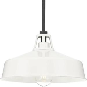 Progress Lighting Cedar Springs Collection 1-Light Black Metal Shade Farmhouse Outdoor Hanging Light Textured Black(White)