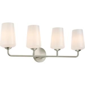 Progress Lighting Celino Collection Four-Light Vanity Light with White Glass Shades