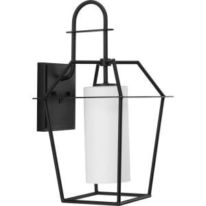 Progress Lighting Chilton Collection 1-Light Textured Black Outdoor Wall Lantern with Etched Glass Shade