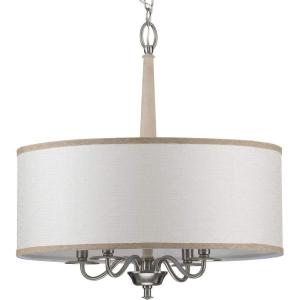 Progress Lighting Durrell Collection 4-Light Sailcloth Linen Fabric Shade Coastal Chandelier Light Brushed Nickel, 22.50×21.00×21.00