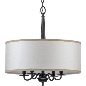 Progress Lighting Durrell Collection 4-Light Sailcloth Linen Fabric Shade Coastal Chandelier Light Matte Black(Black)