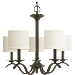 Progress Lighting Inspire Collection 5-Light Off-White Linen Shade Traditional Chandelier Light Brushed Nickel(Antique Bronze)