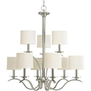 Progress Lighting Inspire Collection 9-Light Off-White Linen Shade Traditional Chandelier Light Brushed Nickel(Brushed Nickel)