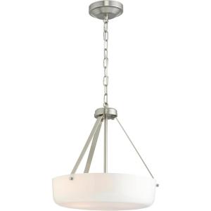 Progress Lighting Lieon Collection Three-Light Semi-Flush Convertible Light with White Glass Shade