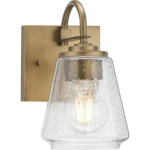 Progress Lighting Martenne 4.62 in. One-Light Aged Bronze Vanity Light with Seeded Glass Shade