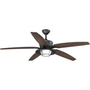 Progress Lighting P2564-8030K Protruding Mount, 5 Toasted Oak Blades Ceiling fan with 18 watts light, Forged Black(Forged Black)