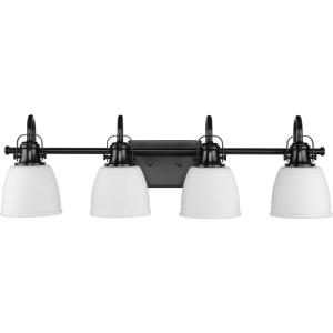 Progress Lighting P300429-31M Preston 30.5 in. Four-Light Matte Black Vanity Light with Etched Opal Glass Shades