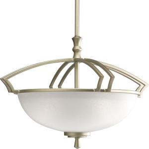Progress Lighting P3349-117 Three-Light Semi-Flush with Etched Mist Glass Shades, Hammered Platinum