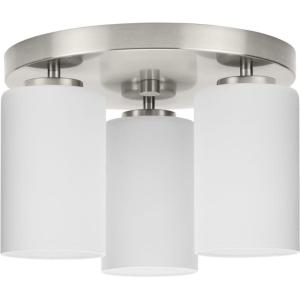 Progress Lighting P350238-009 Cofield Collection 12 in. Three-Light Brushed Nickel Transitional Flush Mount with Etched White Glass Shades