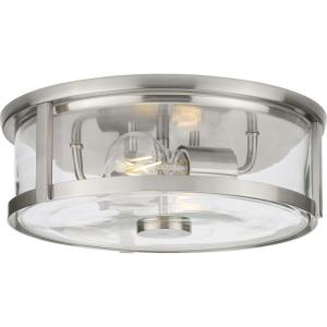 Progress Lighting P350253-009 Gilliam 12-5/8 in. Two-Light Brushed Nickel Flush Mount with Clear Glass Shade(Brushed Nickel)