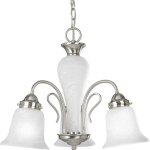 Progress Lighting P4391-09 5-Light Chandelier with Etched Alabaster Glass Shades and Center Column, Brushed Nickel(Nickel)