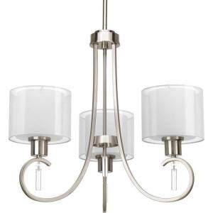 Progress Lighting P4695-09 Invite 3-Lt. Chandelier with White silk mylar shades(Brushed Nickel)