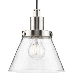 Progress Lighting P500382-009 Hinton Collection 8 in. One-Light Brushed Nickel Pendant with Clear Seeded Glass Shade
