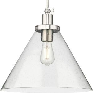 Progress Lighting P500384-009 Hinton Collection 16 in. One-Light Brushed Nickel Pendant with Clear Seeded Glass Shade