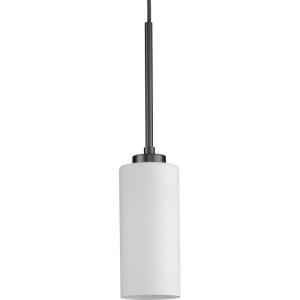 Progress Lighting P500404-31M Cofield Collection 4 in. One-Light Matte Black Transitional Pendant with Etched White Glass Shade