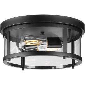 Progress Lighting P550021-31M Gunther 12.625 in. Two-Light Matte Black Flush Mount Light with Clear Glass Shade(Polished Chrome)