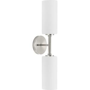 Progress Lighting P710116-009 Cofield Collection 22-1/2 in. Two-Light Brushed Nickel Transitional Wall Bracket with Etched White Glass Shades