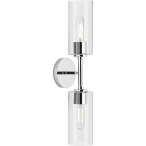 Progress Lighting P710116-163 Cofield Collection 22-1/2 in. Two-Light Vintage Brass Transitional Wall Bracket with Etched White Glass Shades(Nickel)